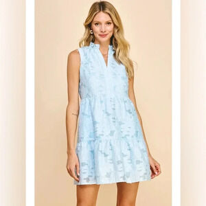 Pinch Light Blue Sleeveless Ruffle Mini Dress
